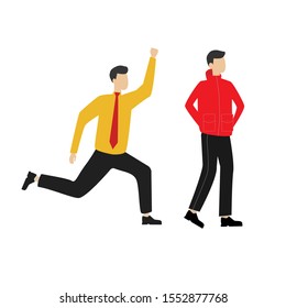 Set of flat cartoon character with man in a tie runs, man goes