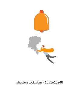 Set of flat cartoon characters isolated with bell, man and swirl.