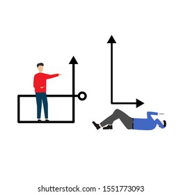 Set of flat cartoon characters isolated with man and curved arrows.