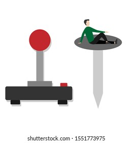 Set of flat cartoon characters isolated with joystick and man and nail.