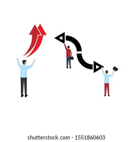 Set of flat cartoon characters isolated with people and arrows.