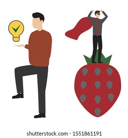 Set of flat cartoon characters isolated with man and light bulb, man and strawberry.