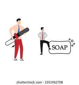 Set of flat cartoon characters isolated with man with mic, man and soap