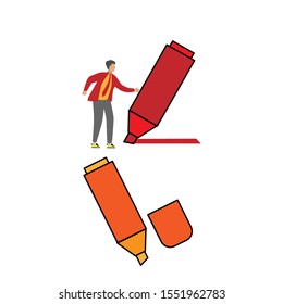 Set of flat cartoon characters isolated with man with marker.
