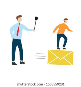 Set of flat cartoon characters isolated with man with camera, man and mail envelope.