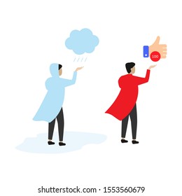 Set of flat cartoon characters isolated with man and cloud, man and like sign.