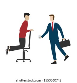 Set of flat cartoon characters isolated with man on chair, man with coffee.