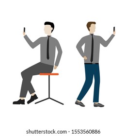 Set of flat cartoon characters isolated with two people with phone.