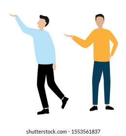 Set of flat cartoon characters isolated with two people with outstretched hand.
