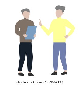 Set of flat cartoon characters isolated with man with tablet.