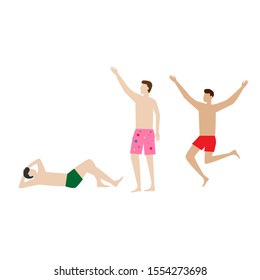 Set of flat cartoon characters isolated with people on the beach