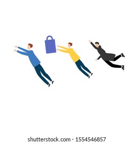 Set of flat cartoon characters isolated with flying people