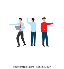 Set of flat cartoon characters isolated with people and pointing at something