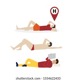 Set of flat cartoon characters isolated with three people lie