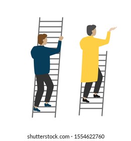 Set of flat cartoon characters, isolated from the man on the ladder