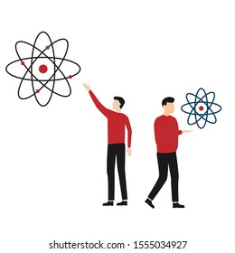 Set of flat cartoon characters isolated with people with atom sign