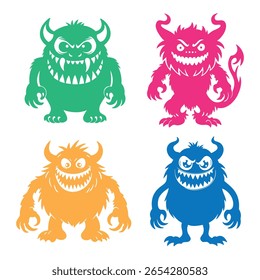 Set of flat cartoon monsters. vector illustration