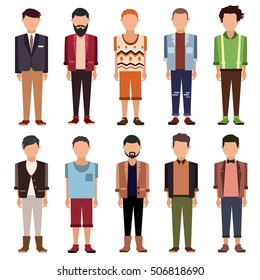 set of flat cartoon people. men's fashion. vector illustration