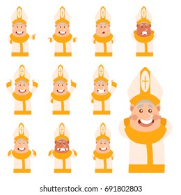 Set of flat cartoon Pope icons