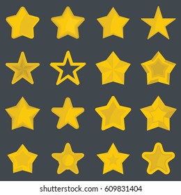 Set flat cartoon star icons. Elements for stars design, infographics, labels, advertising and web sites.