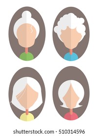 Set of flat character old women cartoon style
