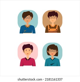 Set of Flat Character Profile Human Illustrations with Background 