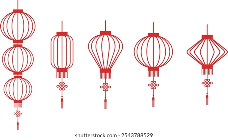 set of flat chinese new year lanterns
