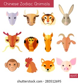 Set of flat chinese zodiac animals