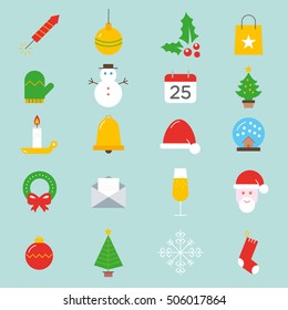 Set of flat Christmas colorful icons
