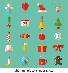 Set of flat Christmas colorful icons
