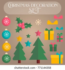 Set of flat christmas decoration elements for creating banners, frames, invitations and greeting holiday cards