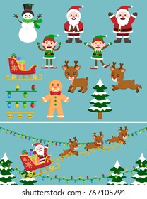 Set of flat Christmas design elements.