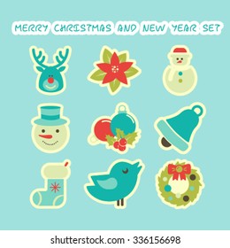 Set of flat Christmas and Happy New Year icons