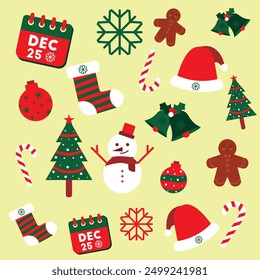 set of flat christmas icon design ornament decorations