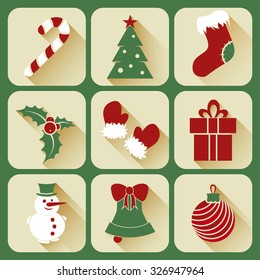 set of flat Christmas icons