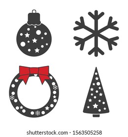 Set of flat Christmas icons isolated on white background. Vector illustration. Eps 10.