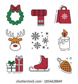 Conjunto de iconos de navidad plana. Ilustración vectorial.