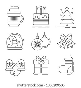 Set of flat christmas icons. Vector illustration.