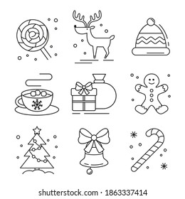 Set of flat christmas icons. Vector illustration.