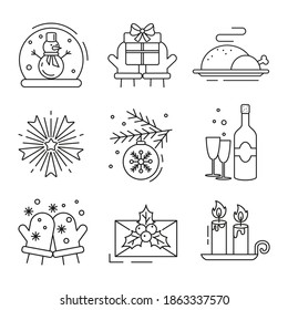 Set of flat christmas icons. Vector illustration.