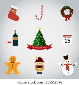 set of flat christmas icons. Vector illustration