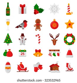 Set of Flat Christmas Icons. Vector Illustration. Happy New Year Signs and Symbols.