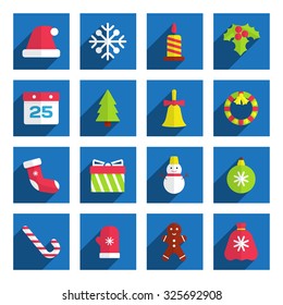 Set of flat christmas icons. Vector Illustration.