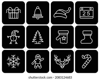 Set of flat and  Christmas icons,Collection of christmas related line icons