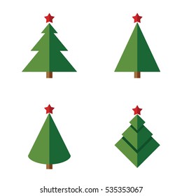 Set of flat Christmas tree icons. Vector illustration isolated on white.