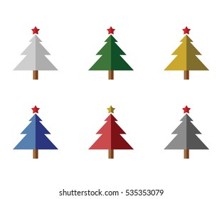 Set of flat Christmas tree icons. Vector illustration isolated on white.