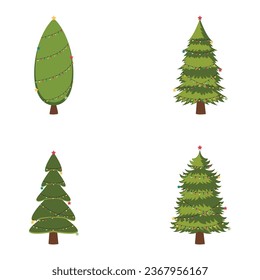 Set of Flat Christmas trees, pines for celebration Christmas and New Years