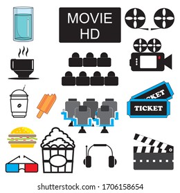 Set of Flat cinema icon. vector illustration