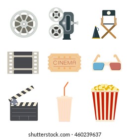 Set of flat cinema icons. Vector illustrations