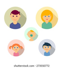set of flat circle family vector icons